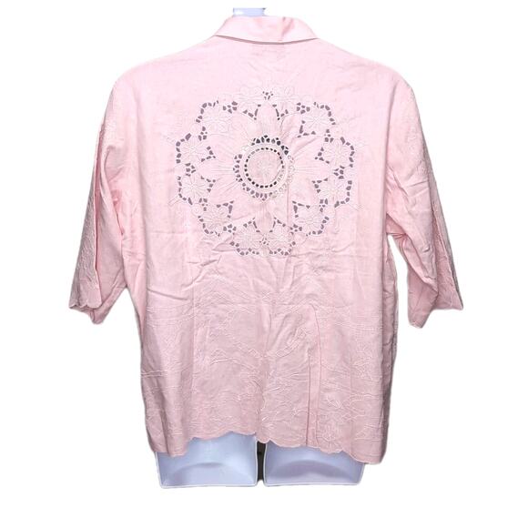Susan Graver Shirt Blouse Womens Plus Size 2X Pink Linen Blend Scallop NEW NWT - Picture 3 of 16